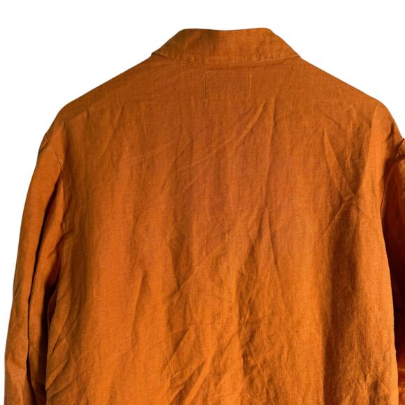 Flax 100% Linen Orange Button Front Shirt Top Size Small - Picture 9 of 12